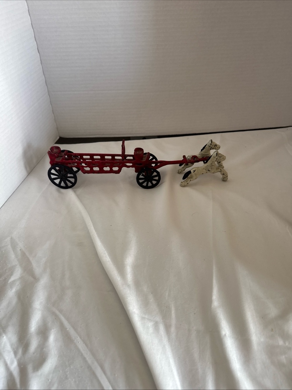 Vintage Style Red Toy Fire Wagon with White Horse Pull/ parts